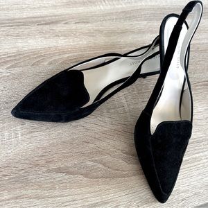 🖤 EUC Black Velvet Slingback kitten heel pumps, size 7